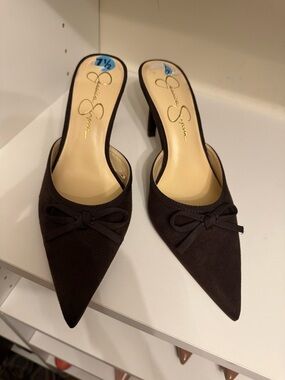 Jessica Simpson Dark Brown Pointed-Toe Bow Mules